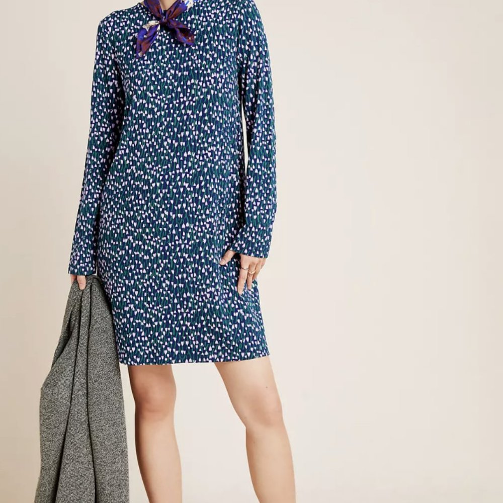 Marimekko Blue Patterned Long Sleeve Shift Dress